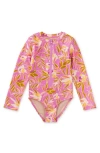 Tea Collection Kids'  Long Sleeve One-piece Swimsuit In Tropical Gardenias