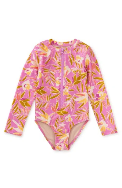 Tea Collection Kids'  Long Sleeve One-piece Swimsuit In Tropical Gardenias