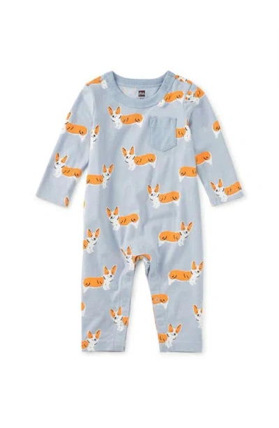 Tea Collection Long Sleeve Pocket Baby Romper In Blue