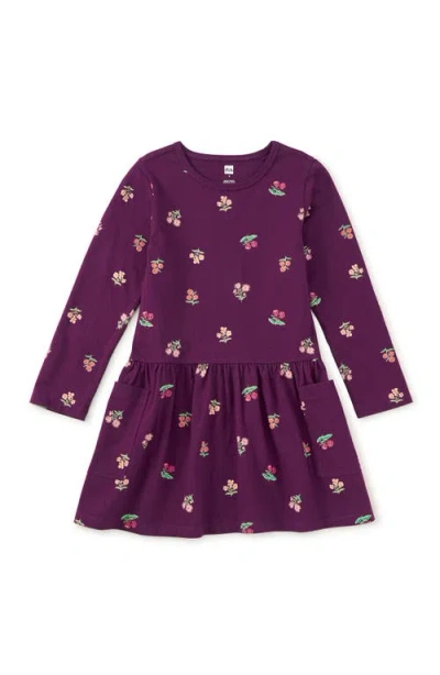 Tea Collection Babies'  Long Sleeve Pocket Dress In Purple