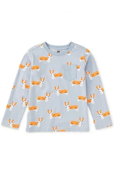 Tea Collection Kids'  Long Sleeve Printed Pocket Tee In Blue