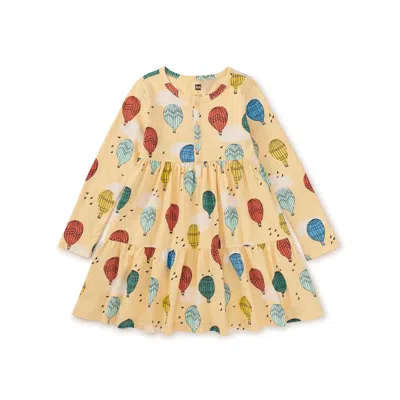 Tea Collection Kids' Long Sleeve Tiered Henley Dres In Yellow