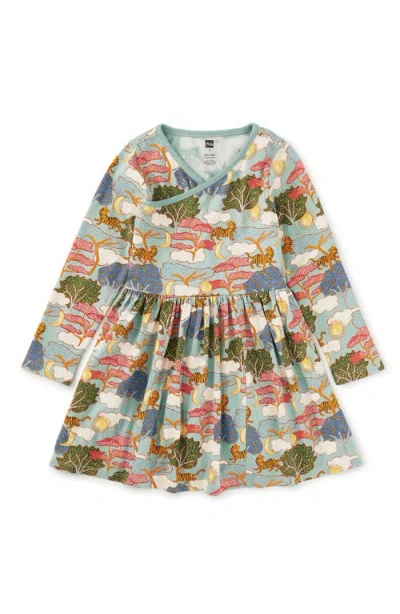 Tea Collection Kids'  Long Sleeve Wrap Neck Dress In Multi