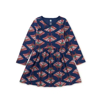 Tea Collection Kids' Long Sleeve Wrap Neck Dress In Multi