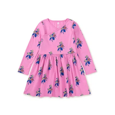 Tea Collection Kids' Long Sleeve Wrap Neck Dress In Pink