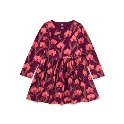 Tea Collection Kids' Long Sleeve Wrap Neck Dress In Purple