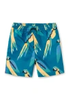 Tea Collection Kids'  Mid-length Swim Trunks 3.0 In Blue & Yellow Macaws