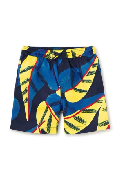 Tea Collection Kids'  Mid-length Swim Trunks 3.0 In Oversized Tropical Leaf