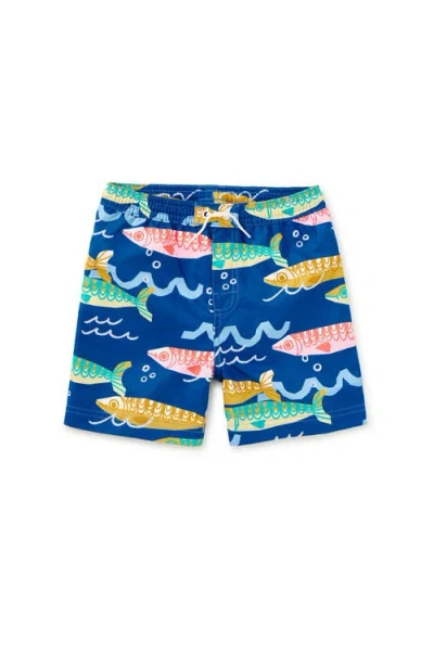 Tea Collection Kids'  Mid-length Swim Trunks In Blue