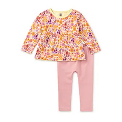 Tea Collection Kids' Peplum Top & Pants Baby Set In Pink