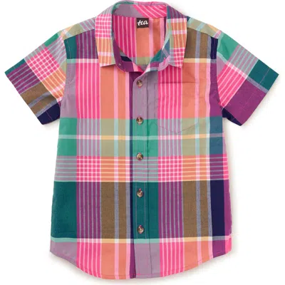 Tea Collection Babies'  Plaid Button Up Woven Shirt In Carnival Rainbow Plaid