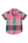 Tea Collection Kids'  Plaid Button Up Woven Shirt In Carnival Rainbow Plaid