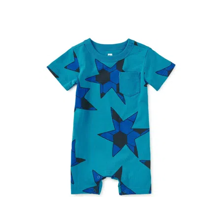 Tea Collection Pocket Shortie Baby Romper In Blue