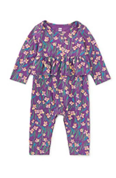Tea Collection Pretty Peplum Baby Romper In Purple