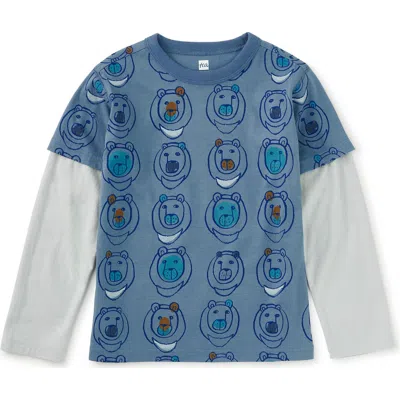 Tea Collection Kids'  Printed Layered Sleeve Tee In Blue