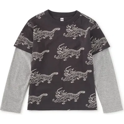 Tea Collection Kids'  Printed Layered Sleeve Tee In Black