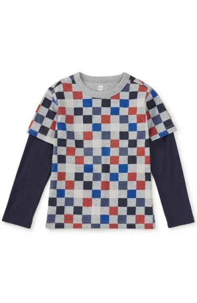 Tea Collection Kids'  Printed Layered Sleeve Tee In Blue