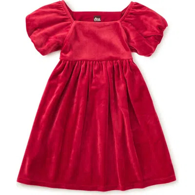 Tea Collection Kids'  Puff Shoulder Velour Dress In Red