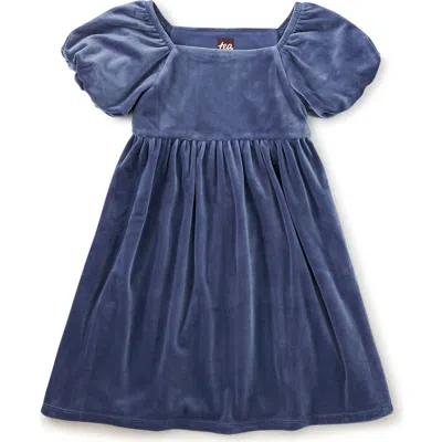 Tea Collection Kids'  Puff Shoulder Velour Dress In Blue