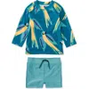 Tea Collection Rash Guard Baby Swim Set 3.0 In Blue & Yellow Macaws