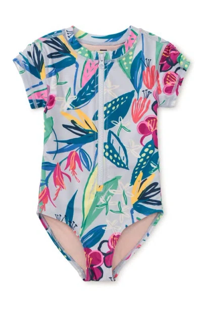Tea Collection Kids'  Rash Guard One-piece Swimsuit 2.0 In Tropical Floral Burst