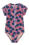Tea Collection Kids'  Rash Guard One-piece Swimsuit In Pop Hibiscus