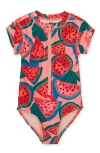 Tea Collection Kids'  Rash Guard One-piece Swimsuit In Wiggly Watermelons