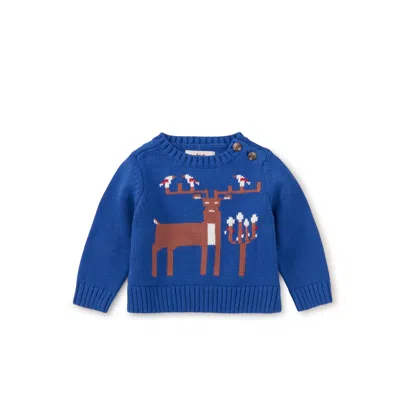 Tea Collection Kids' Reindeer Baby Sweater In Blue