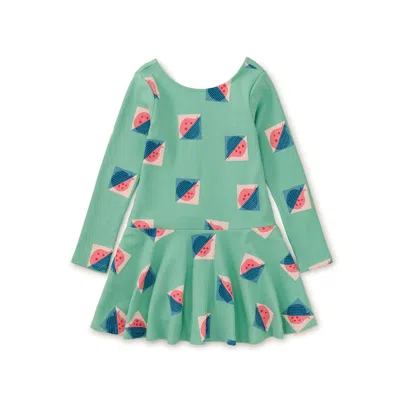 Tea Collection Kids' Ribbed Drop Waist Skater Dress In Green