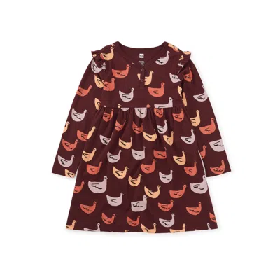 Tea Collection Kids' Ruffle Henley Twirl Dress In Brown