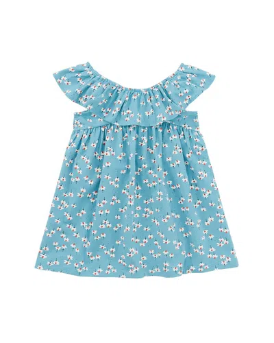 Tea Collection Ruffle Neck Baby Dress In Blue