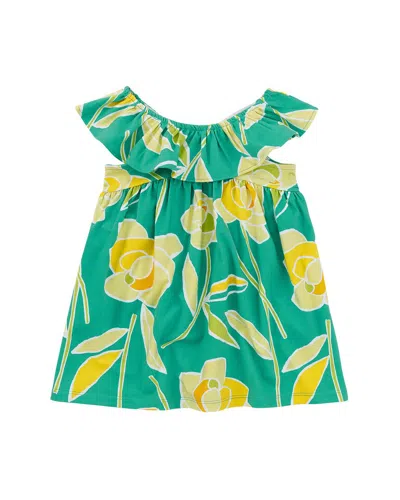 Tea Collection Ruffle Neck Baby Dress In Green