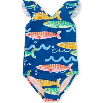 Tea Collection Kids'  Ruffle One-piece Swimsuit In Blue