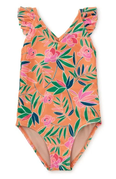 Tea Collection Kids'  Ruffle One-piece Swimsuit In Tropical Gardenias