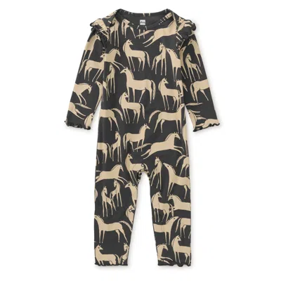 Tea Collection Kids' Ruffle Shoulder Baby Romper In Black