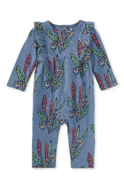 Tea Collection Ruffle Shoulder Baby Romper In Blue