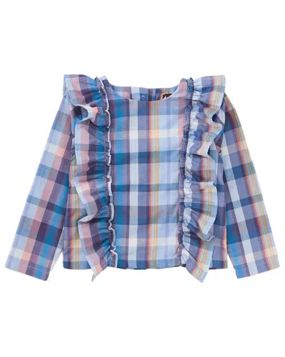 Tea Collection Ruffle Shoulder Plaid Top In Multi