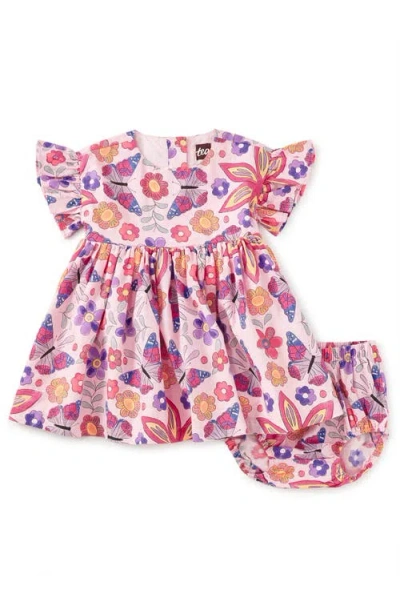 Tea Collection Kids'  Ruffle Sleeve Baby Dress Set In Multi