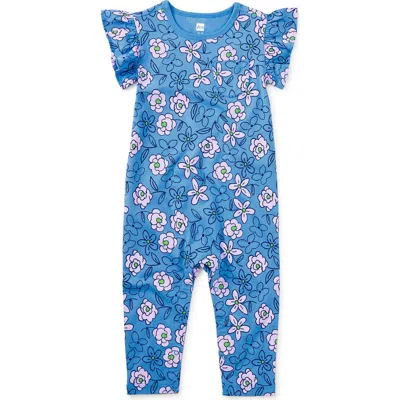 Tea Collection Babies'  Ruffle Sleeve Pocket Romper In Brown