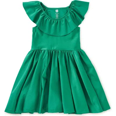 Tea Collection Kids'  Shiny Ruffle Neck Dress In Green
