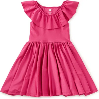 Tea Collection Kids'  Shiny Ruffle Neck Dress In Pink