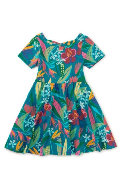 Tea Collection Kids'  Short Sleeve Ballet Dress In Tropical Floral Burst