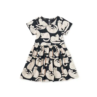 Tea Collection Kids' Short Sleeve Wrap Neck Dress In Black