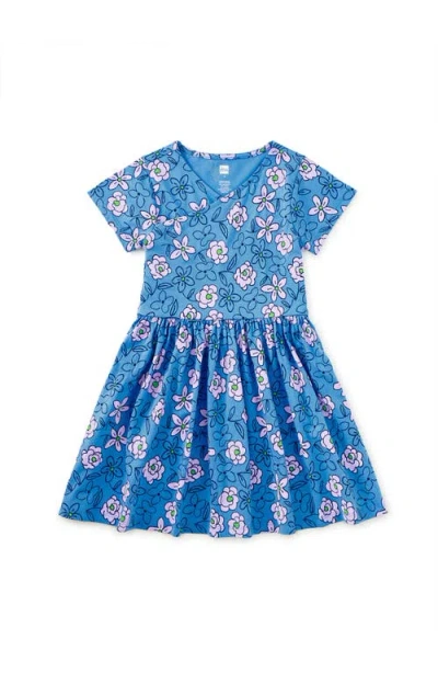Tea Collection Kids'  Short Sleeve Wrap Neck Dress In Blue