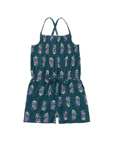 Tea Collection Babies'  Smocked Sleeveless Romper In Blue