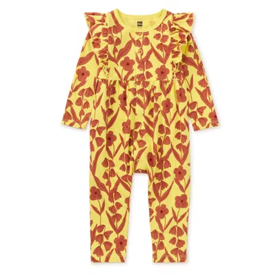 Tea Collection Kids' Snap Front Ruffle Baby Romper In Yellow