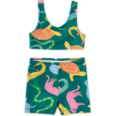 Tea Collection Kids'  Tankini & Board Shorts Swim Set In Green