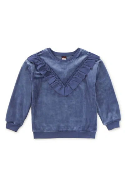 Tea Collection Kids'  Velour Ruffle Tunic Top In Blue