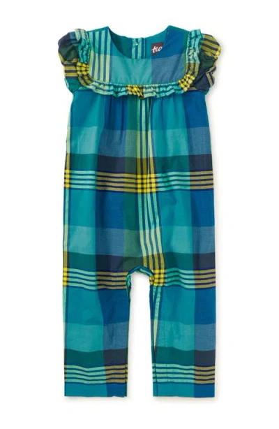 Tea Collection Woven Ruffle Baby Romper In Amazonian Plaid