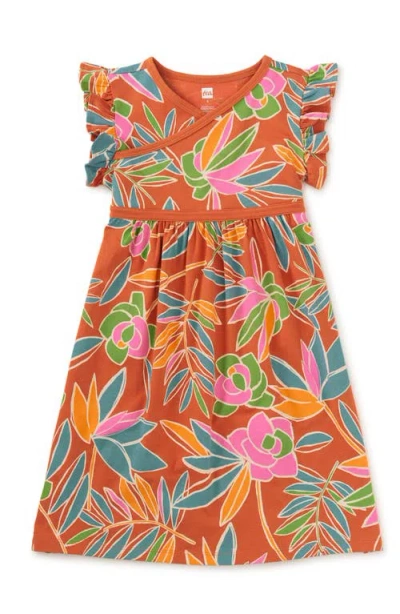Tea Collection Kids'  Wrap Neck Dress In Tropical Gardenias